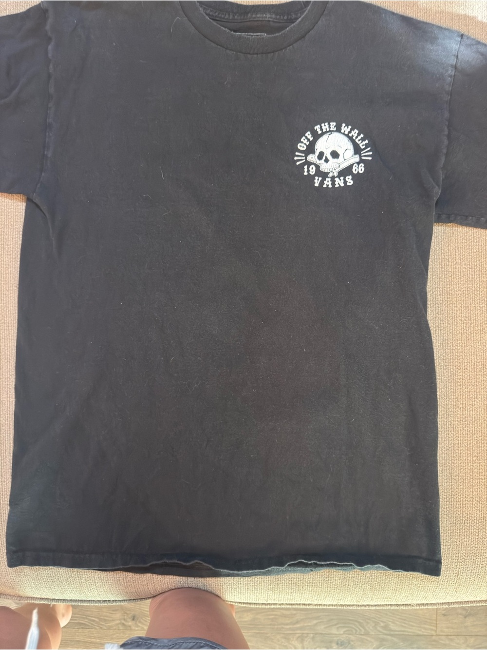 Vans Black Kids Short Sleeve Tee with White Skull Logo